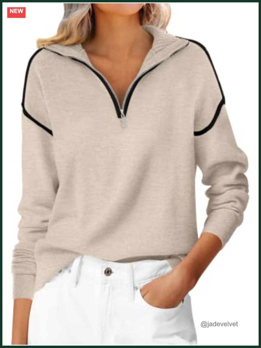 Women's Quarter Zip Collared Knit Pullover Sweater Loose Fit Fall